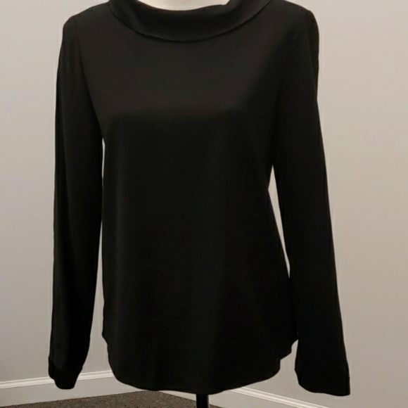 Theory Womens Long Sleeve Black Top Collar Solid - Picture 1 of 4